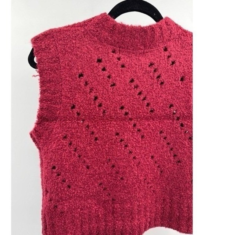 Zenana NEW Burgundy Textured Wool Eyelet Sweater Vest LARGE Pointelle Cropped - Picture 6 of 9